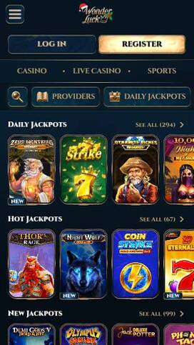Jackpot mobile page screenshot of WonderLuck Casino