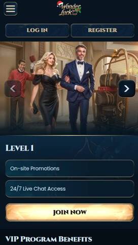 VIP mobile page screenshot of WonderLuck Casino