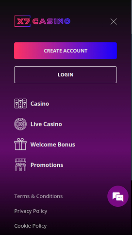 Página de inicio móvil de X7 Casino