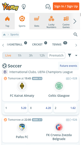 YesPlay Casino Mobile Sports