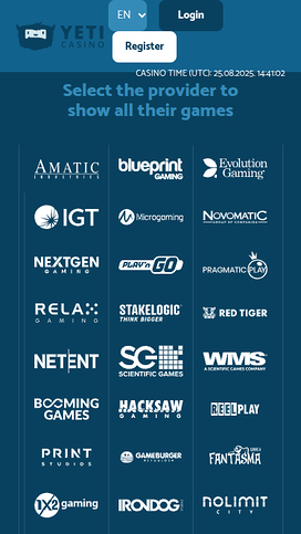 Yeti Casino mobila spelutvecklare