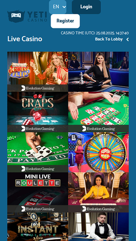 Yeti Casino mobil live dealer