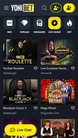 YoniBet Casino Mobile Live Dealer