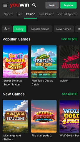 YouWin Casino Mobile Homepage