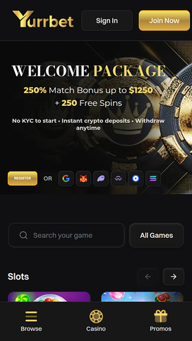 Yurrbet Casino Mobile Homepage