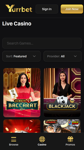 Yurrbet Casino Mobile Live Dealer