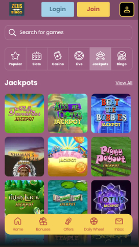 Zeus Bingo Casino Mobile Jackpot
