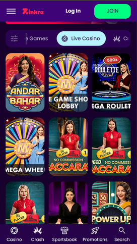 Zinkra Casino Mobile Live Dealer