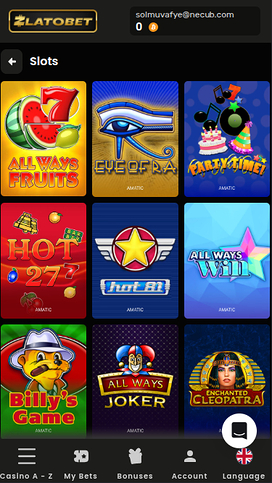 Zlatobet Casino Mobile Games