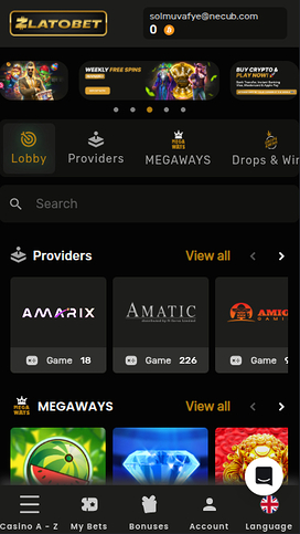 Zlatobet Casino Mobile Homepage