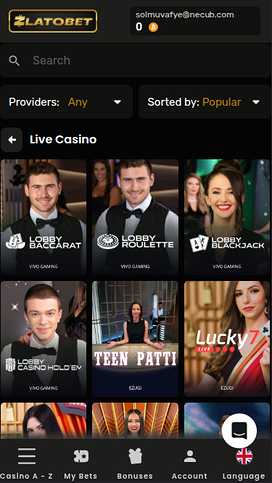 Zlatobet Casino Mobile Live Dealer