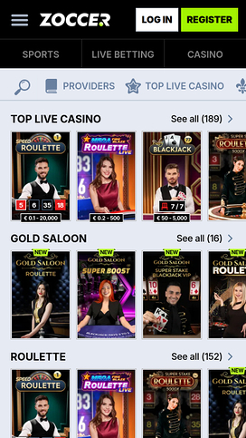 Zoccer Casino Live Dealer