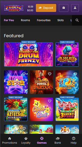 Zodiac Casino Mobile Homepage