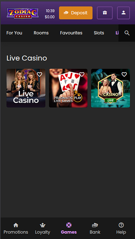Zodiac Casino Mobile Live Dealer