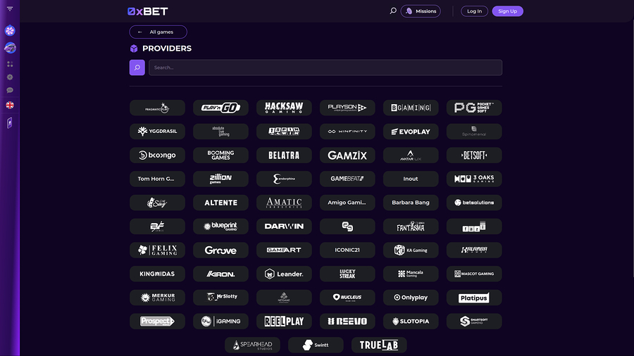 0XBet Casino Desktop Game Developers