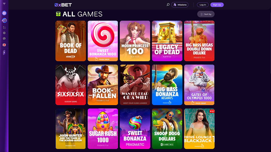 0XBet Casino Desktop Games