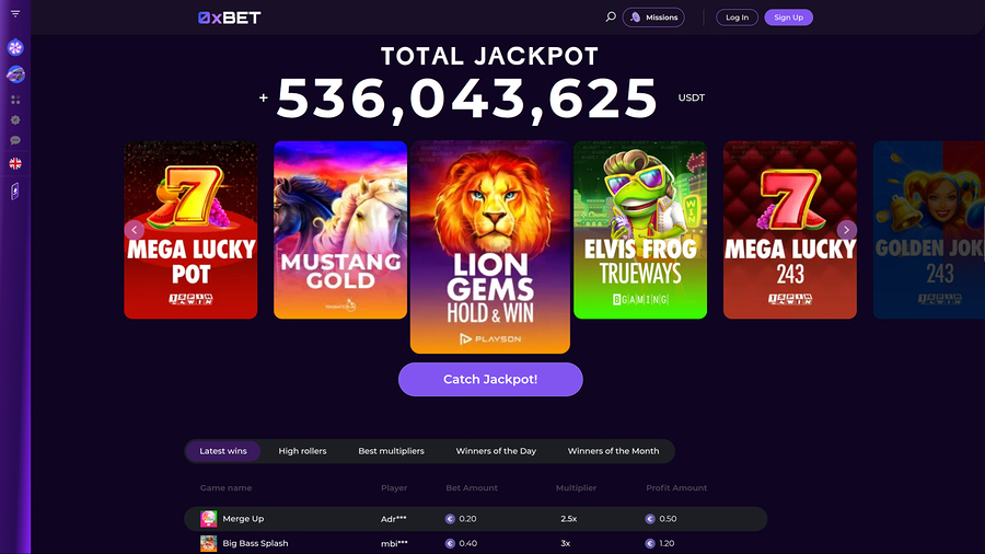 0XBet Casino Desktop Jackpot
