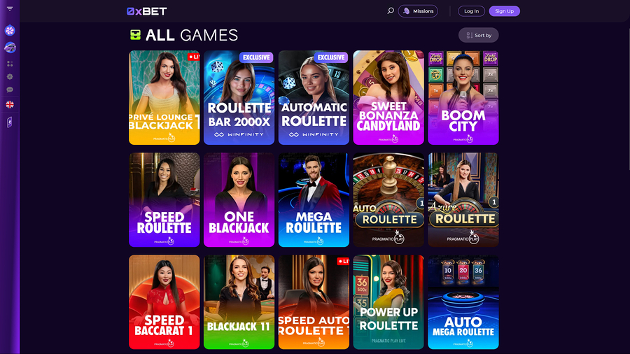 0XBet Casino Desktop Live Dealer