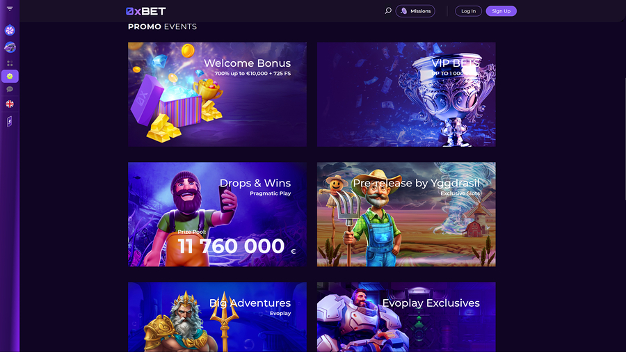 0XBet Casino Desktop Promotions