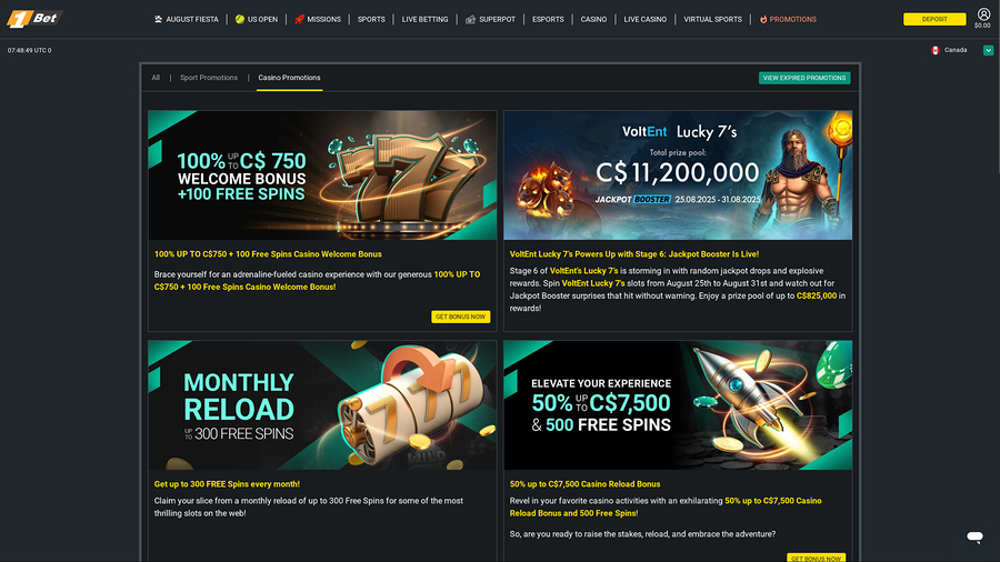 1Bet Casino Desktop Promotions