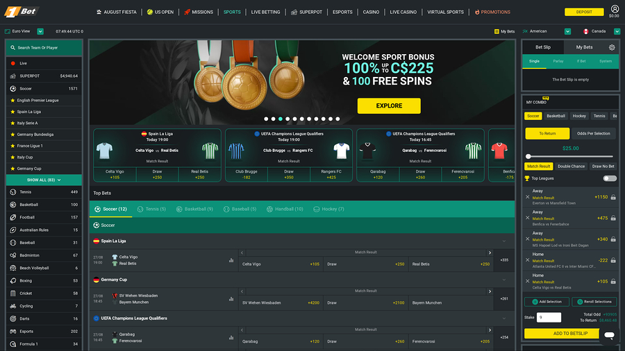 1Bet Casino Desktop Sports
