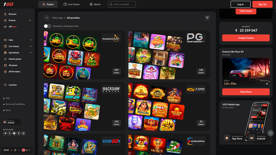 Desarrolladores de juegos de escritorio de 1GO Casino