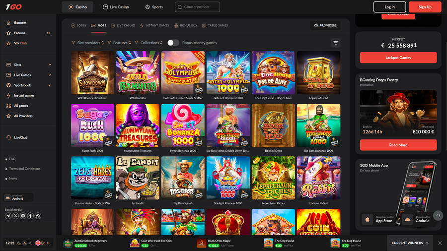 Juegos de escritorio de 1GO Casino