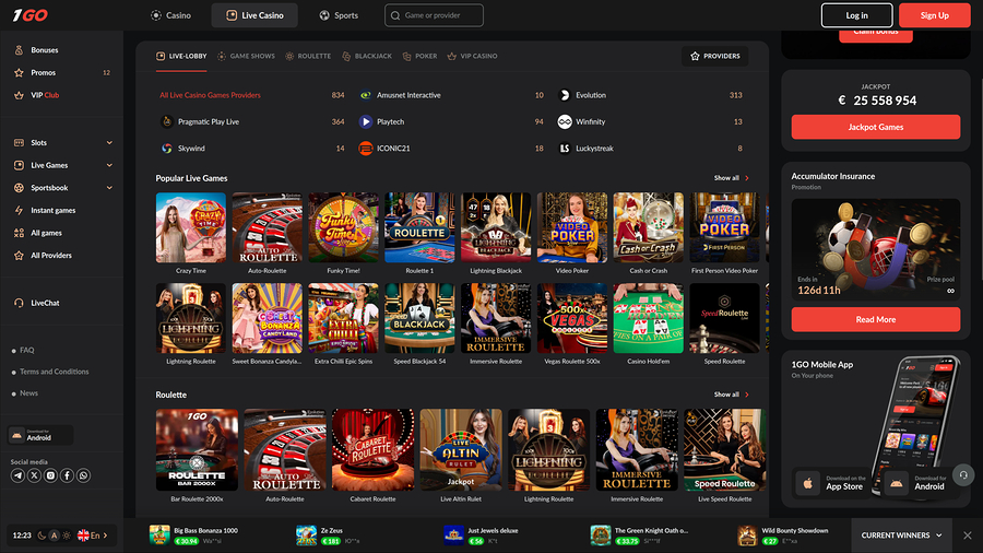 Crupier en vivo de escritorio de 1GO Casino