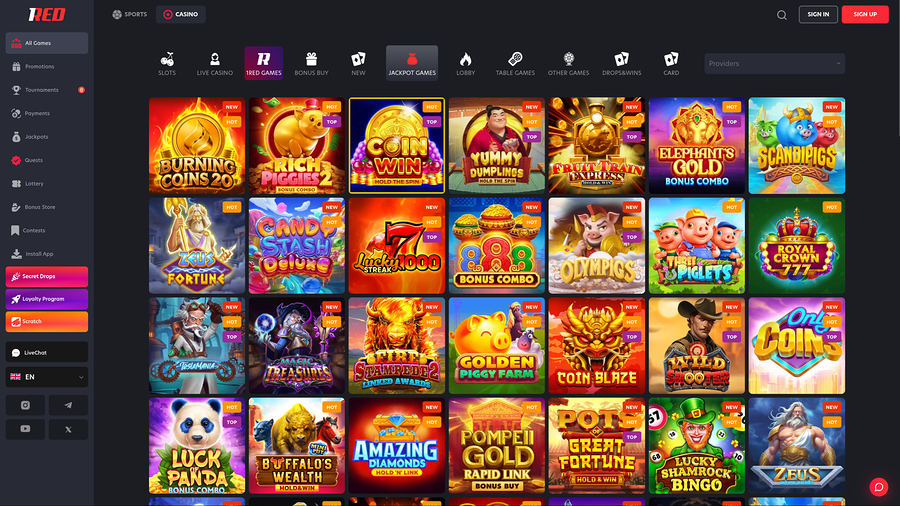 1red Casino Desktop Jackpot