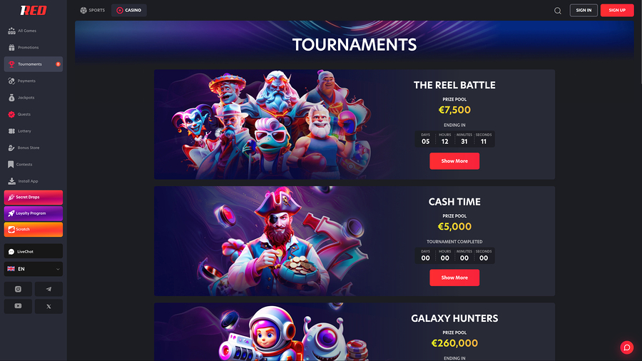 1red Casino Desktop Tournaments