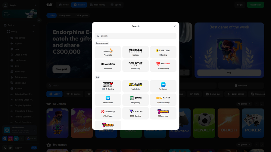 1win Casino Desktop Game Developers