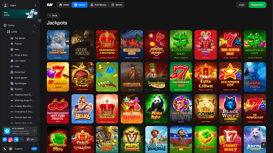 1win Casino Desktop Jackpot