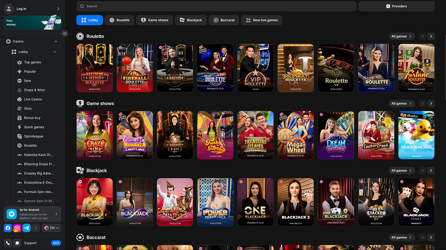 1win Casino Desktop Live Dealer