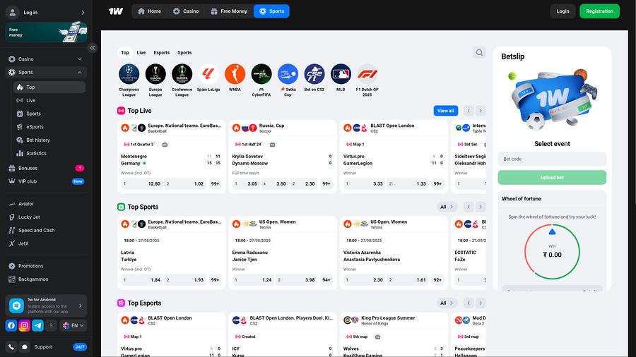 1win Casino Desktop Sports