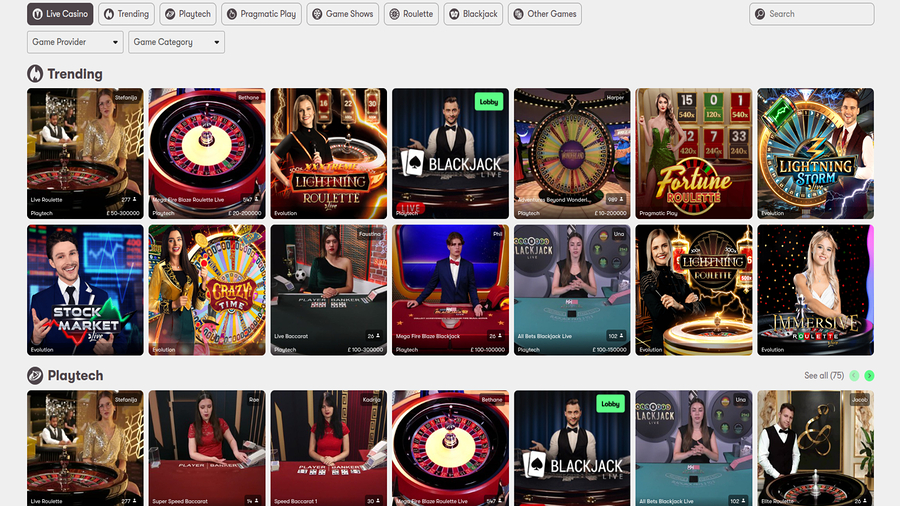 10Bet Casino Desktop Live Dealer