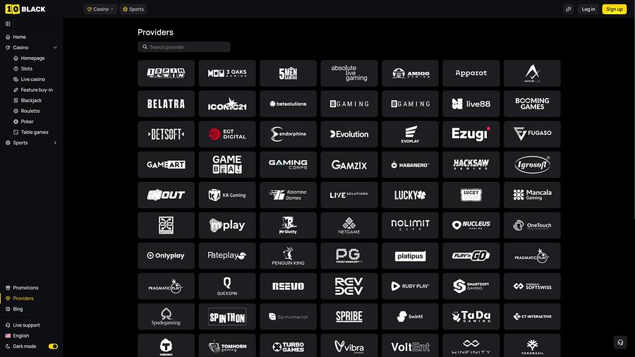 10Black Casino game developers page