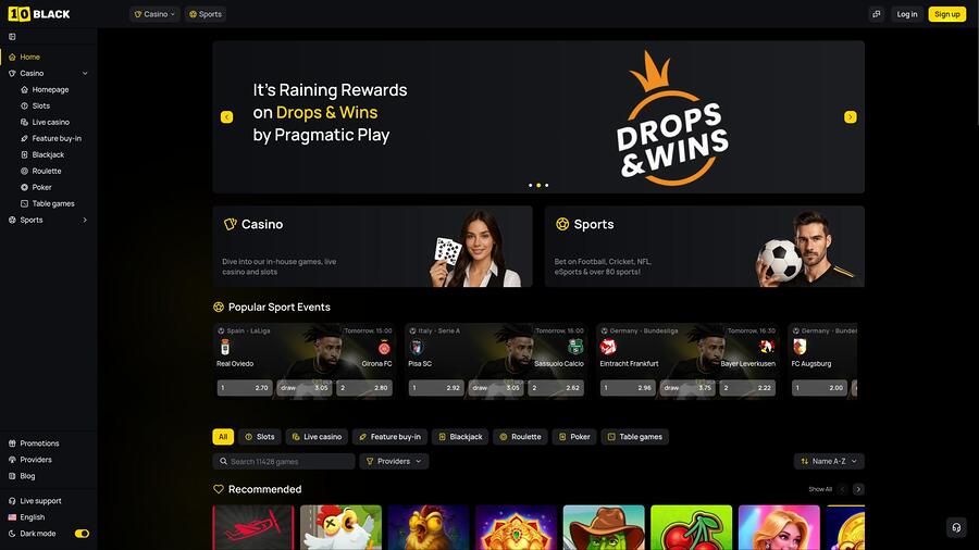 10Black Casino homepage