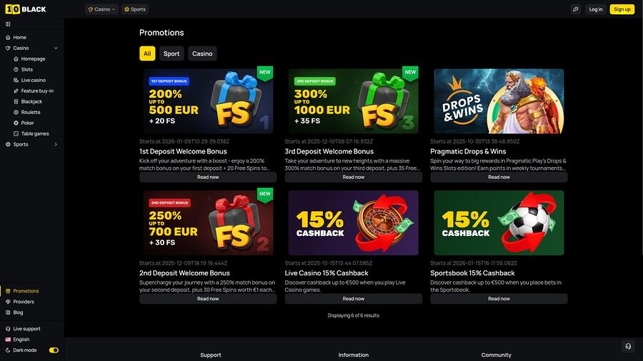 10Black Casino promotions page
