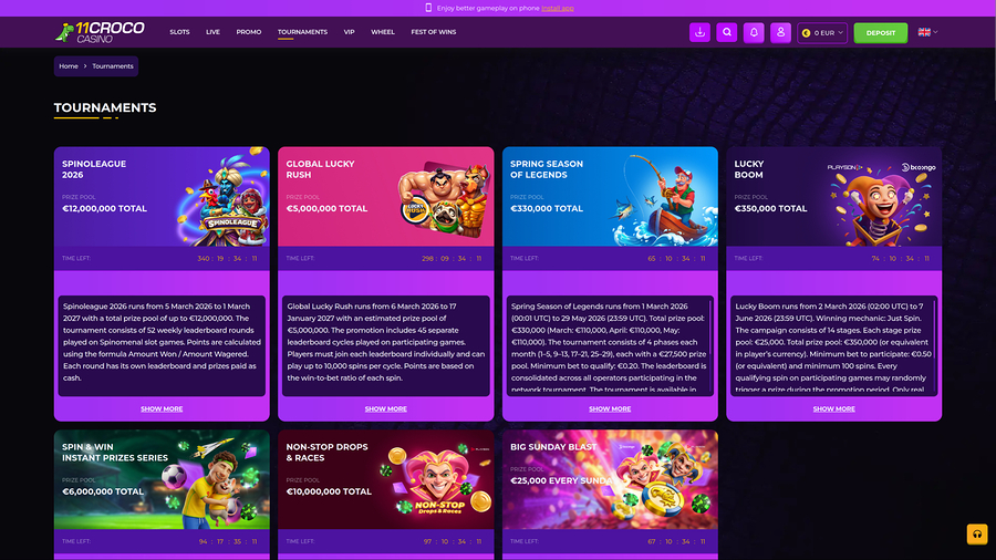 11croco Casino Desktop Tournaments