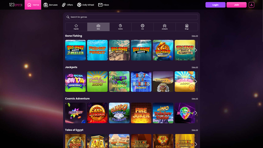 123Spins Casino Desktop Games