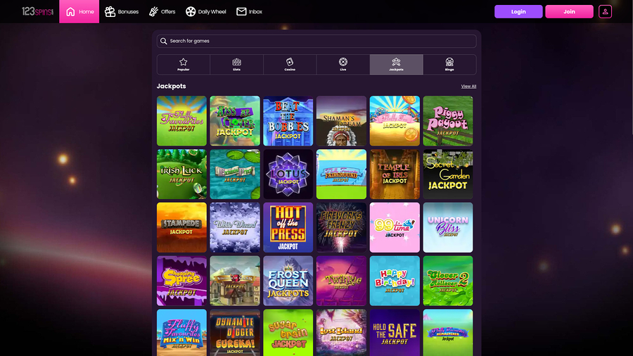 123Spins Casino Desktop Jackpot