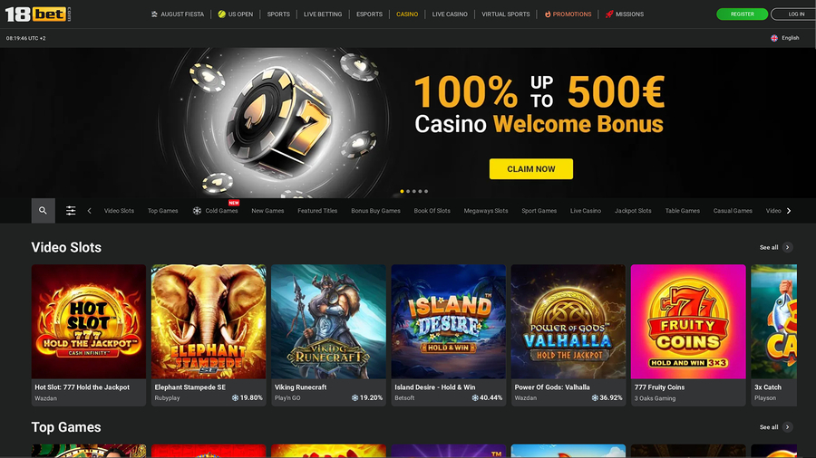 18Bet Casino Desktop Homepage