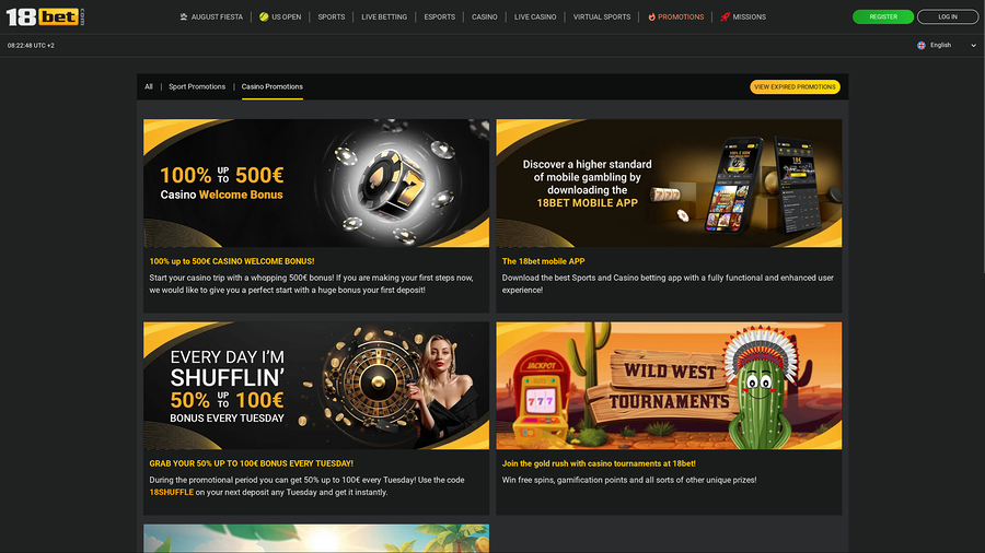 18Bet Casino Desktop Promotions