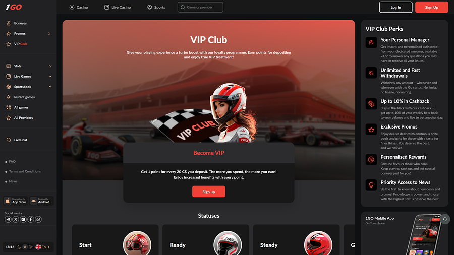 Programa VIP de Escritorio de 1GO Casino