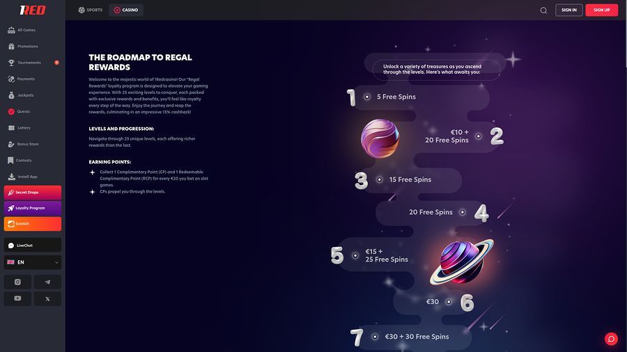 1red Casino Desktop VIP Program