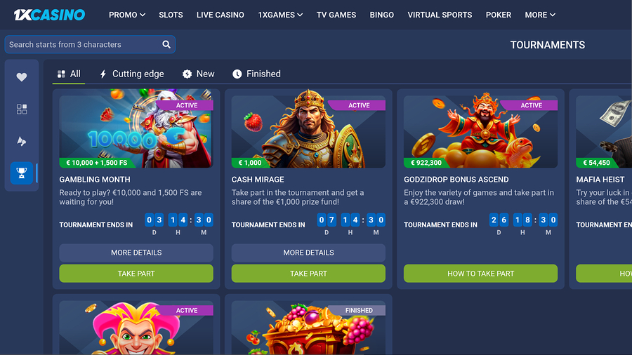 1xCasino Desktop Tournaments