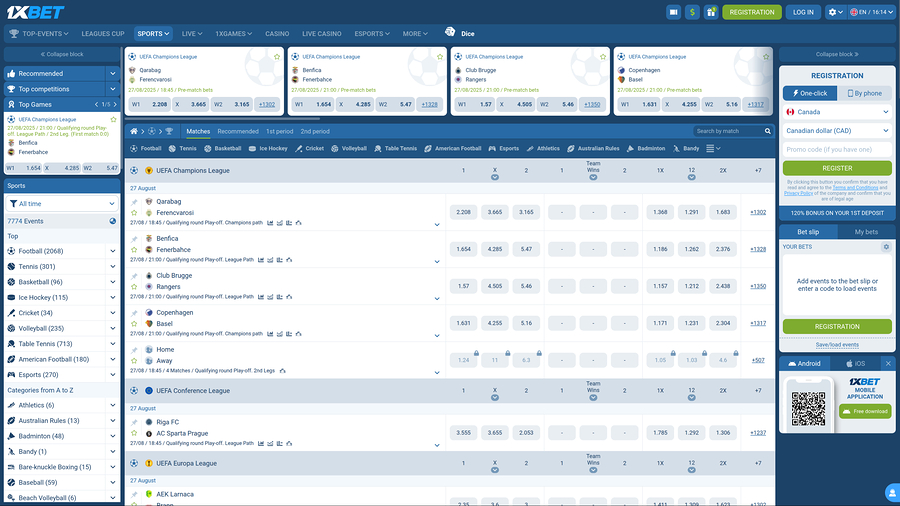 1xBet Casino Desktop Sports