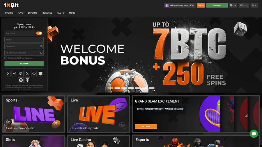 1xBit Casino Desktop Homepage
