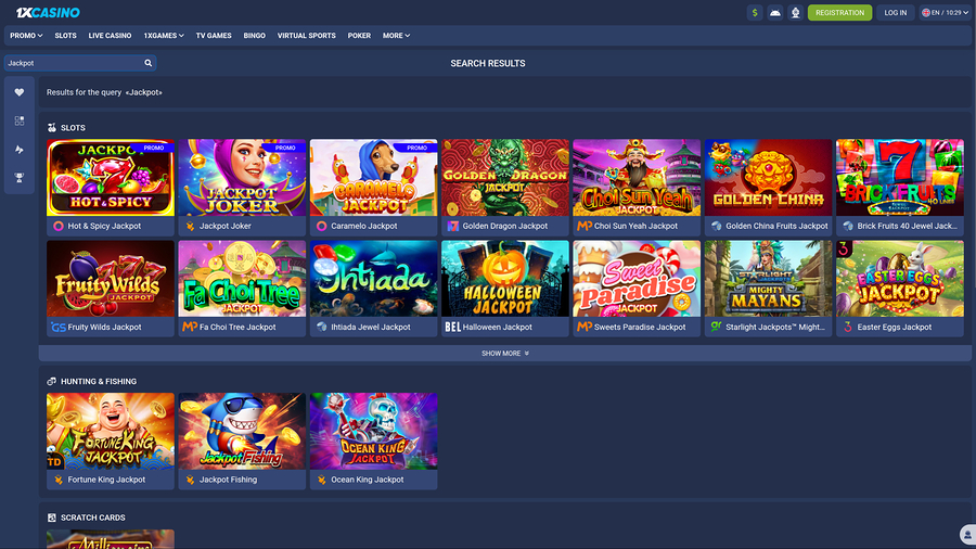1xCasino Desktop Jackpot