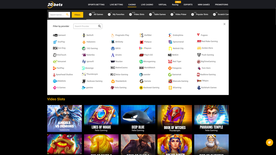 20Bets Casino Desktop Game Developers